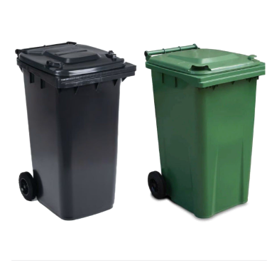 Black and green wheelie bins
